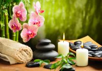 zen basalt stones and bamboo on the wood